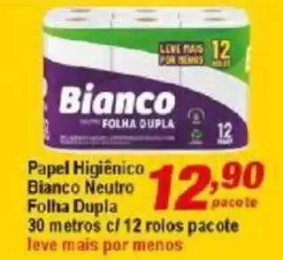 Papel Higiénico Bianco Neutro Folha Dupla 30m