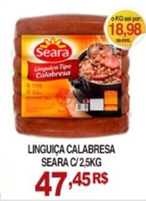 Mercadão Atacadista Linguica Calabresa Seara c/ 2.5kg oferta