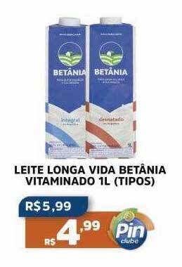 Pinheiro Supermercado Leite longa vida betânia vitaminado tipos oferta
