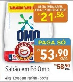 Supermercados Condor Sabao em po Omo 4kg oferta