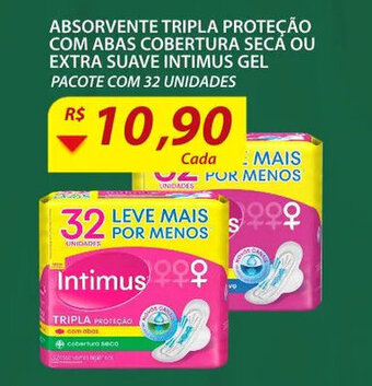 Assaí Atacadista Absorvente Tripla Protecao com abas Cobertura seca ou extra Suave Intimus Gel 32 unidades oferta