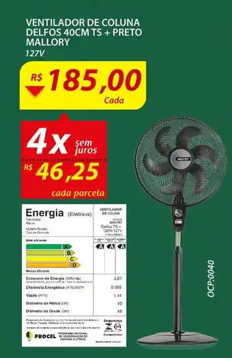 Assaí Atacadista Ventilador de Coluna Delfos 40cm TS + Preto Mallory 127V oferta