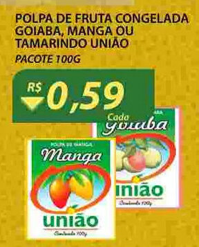 Polpa de Fruta Congelada Goiaba, Manga ou Tamarindo Uniao 100g