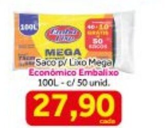 Saco p/ Lixo Mega Economico Embalixo 100L - c/50 unid.