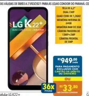 Supermercados Condor Celular Lg K22+ oferta