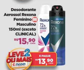 Farmácias Nissei Desodorante aerossol rexona feminino ou masculino oferta