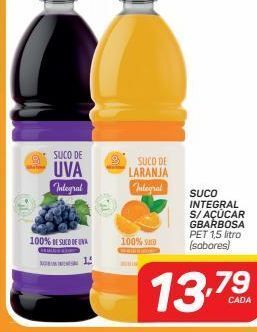 GBarbosa Suco integral s/ açúcar gbarbosa pet 1,5 litro (sabores) oferta