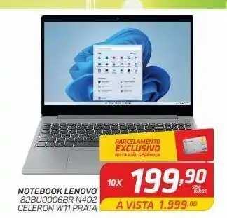 Notebook lenovo 82bu0006br n402 celeron w11 prata