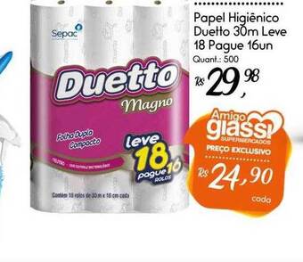 Papel higiênico duetto 30m leve 18 pague 16