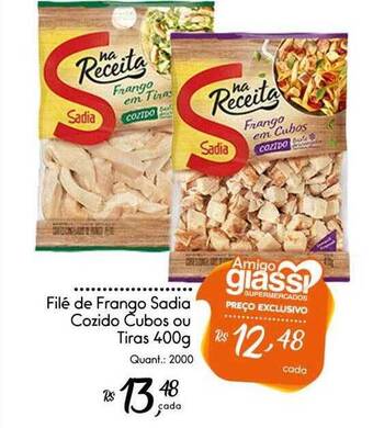 Giassi Supermercados Filé de frango sadia cozido cubos ou tiras oferta