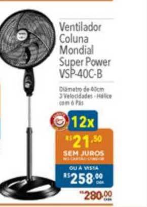 Supermercados Condor Ventilador coluna mondial super power vsp-40c-b oferta