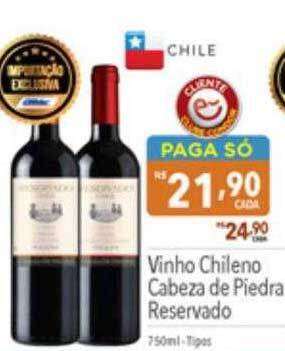 Supermercados Condor Vinho chileno cabeza de piedra reservado oferta
