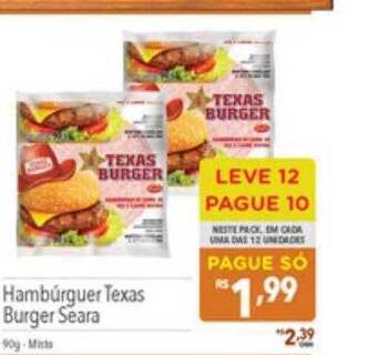Supermercados Condor Hambúrguer texas burger seara leve 12 pague 10 oferta