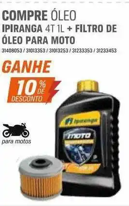 AutoZone Compre óleo ipiranga 4t 1l + filtro de óleo para moto oferta