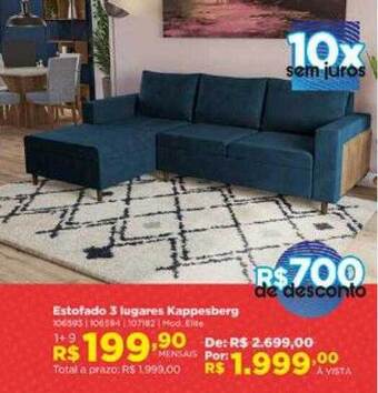Lojas Solar Estofado 3 lugares kappesberg oferta