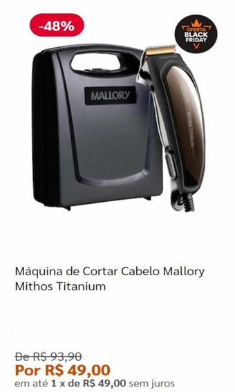 Pontofrio Maquina de Cortar Cabelo Mallory Mithos Titanium oferta