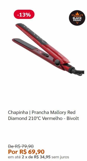 Chapinha/ Prancha Mallory Red Diamond 210 C Vernelho - Bivolt
