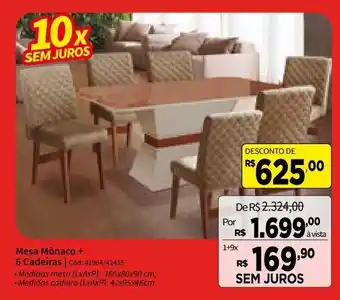 Deltasul Mesa Monaco + 6 Cadeiras oferta