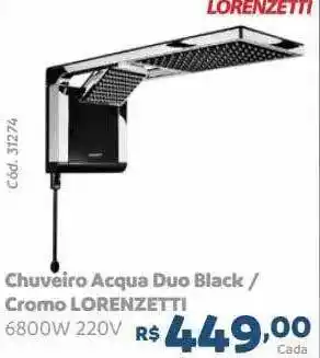 Chuveiro acqua duo black cromo lorenzetti