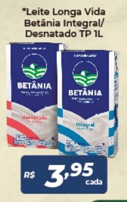 Leite Longa Vida Betania Integral/ Desnatada TP 1L