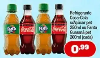 Costazul Supermercados Refrigerante Coca Cola s/ Acucar pet 250ml ou Fanta Guarana pet 200ml oferta