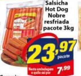 Salsicha Hot Dog Nobre resfriada pacote 3kg