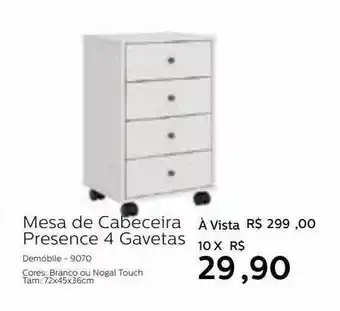 Grupo Formosa Mesa de cabeceira presence 4 gavetas oferta