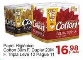 Rossi Supermercado Papel Higiénico Cotton 30m Folha Dupla L12 p11 oferta