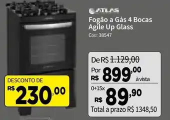 Deltasul Atlas Fogao Gas 4 Bocas Agile Up Glass oferta