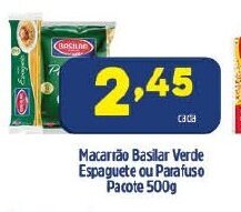 Macarrao Basilar Verde espaguete ou Paraduso pacote 500g