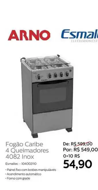 Grupo Formosa Fogão Caribe 4 Queimadores 4082 Inox Esmaltec oferta