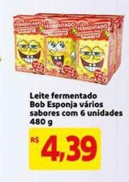 Mercado Extra Leite fermentado Bob Esponja varios sabores com 6 unidades 480g oferta