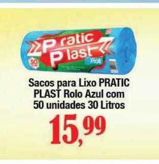 Supermercados Unidos Sacos para lixo pratic plast rolo azul com 50 unidades 30 litros oferta