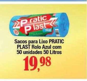 Supermercados Unidos Sacos para lixo pratic plast rolo azul com 50 unidades 50 litros oferta