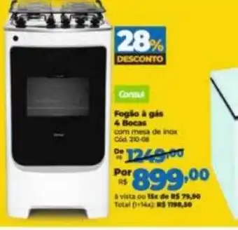 Lojas Becker Fogão à gás 4 bocas consul 28% desconto oferta