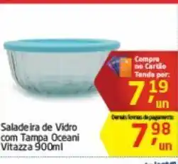 Saladeira de vidro com tampa oceani vitazza 900ml