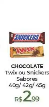 Chocolate twix ou snickers sabores