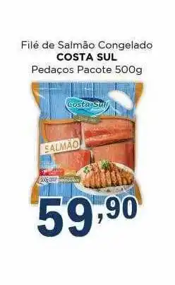 Supermercados Mundial Filé de salmão congelado costa sul pedaços pacote oferta