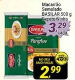 Amarelinha supermercados Macarrao Semolado Basilar 500g oferta
