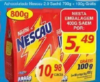 Supermercados Guanabara Achocolatado Nescau 2.0 sache 700g + 100g Gratis oferta