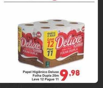 Rede Super Compras Papel higiênico deluxe folha dupla 20m leve 12 pague 11 oferta
