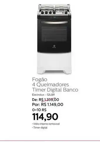 Grupo Formosa Fogão 4 Queimadores Timer Digital Branco Electrolux oferta