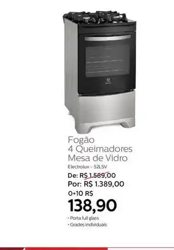 Fogão 4 Queimadores Mesa De Vidro Electrolux