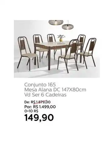 Grupo Formosa Conjunto 165 Mesa Alana Dc 147x80cm Vd Ser 6 Cadeiras oferta