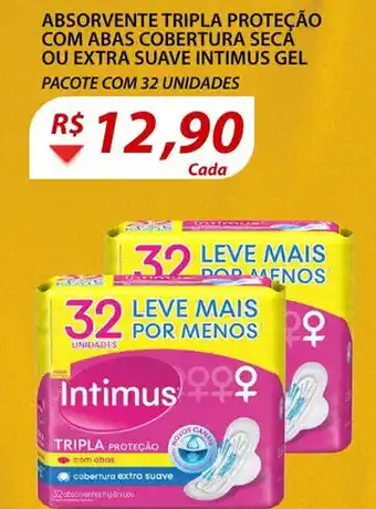 Assaí Atacadista Absorvente Tripla Protecao com abas Cobertura seca ou extra Suave Intimus Gel 32 unidades oferta