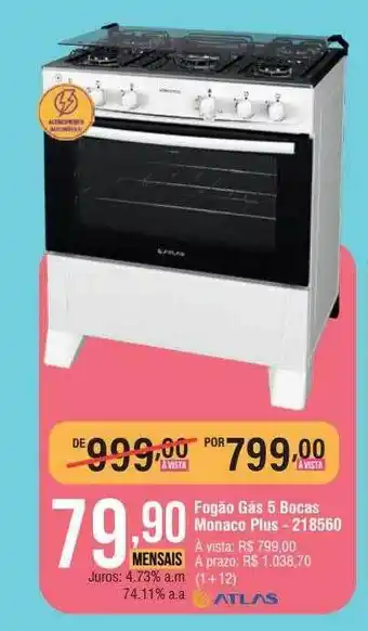 Berlanda Fogão gás 5 bocas monaco plus oferta