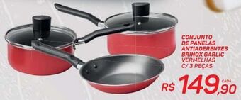 Conjunto de panelas antiaderentes brinox garlic vermelhas c/ 3 peças