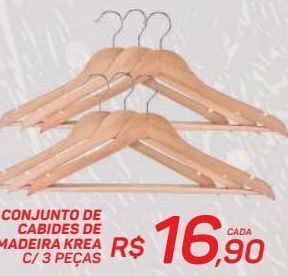 GBarbosa Conjunto de cabides de madeira krea c/ 3 peças oferta