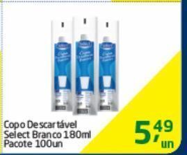 Tenda Atacado Copo descartável select branco 180ml pacote 100un oferta