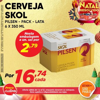 Dia Cerveja Skol Pilsen Pack lata 6x350ml oferta